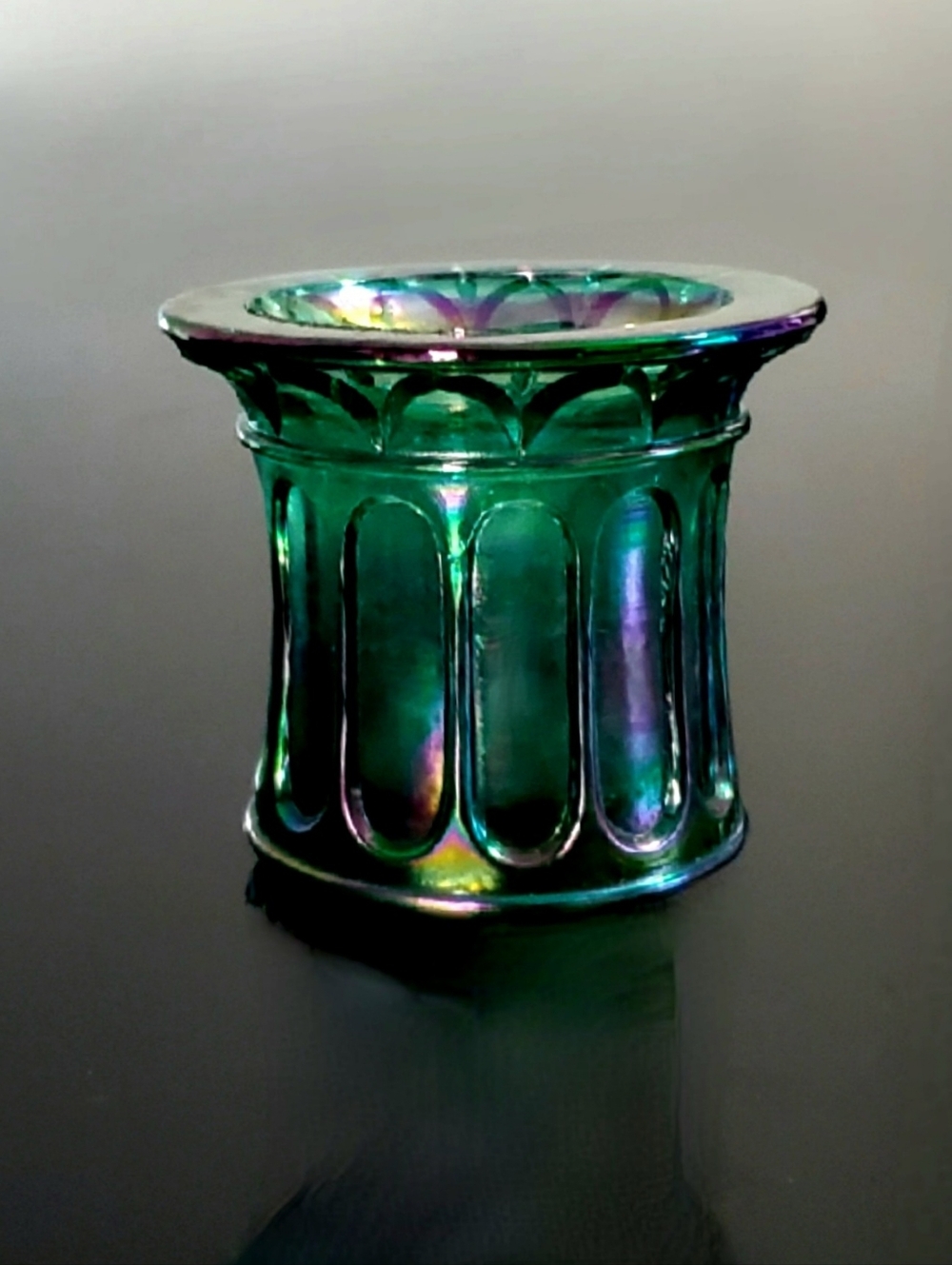 Fenton 1998 Green Carnival Glass Votive Candle Holder